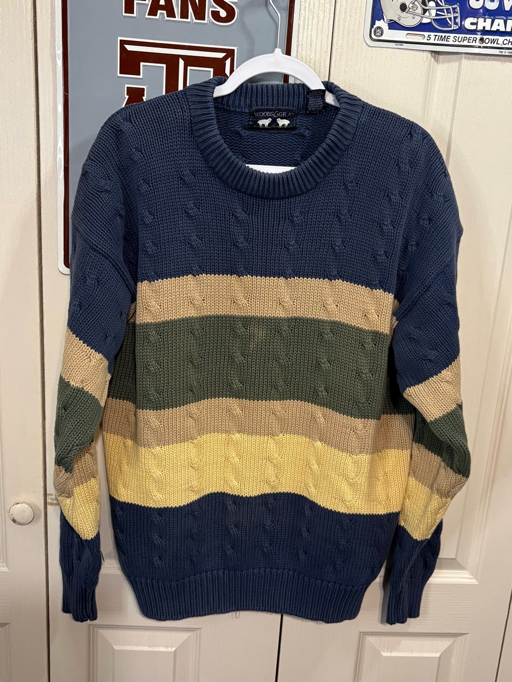 Woods & Gray Navy Striped Cable Knit Sweater - Men's